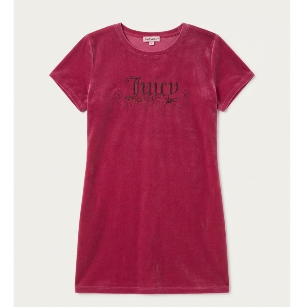 Juicy Couture Velour T-Shirt Dress Raspberry Pink Gothic Logo Casual 1X